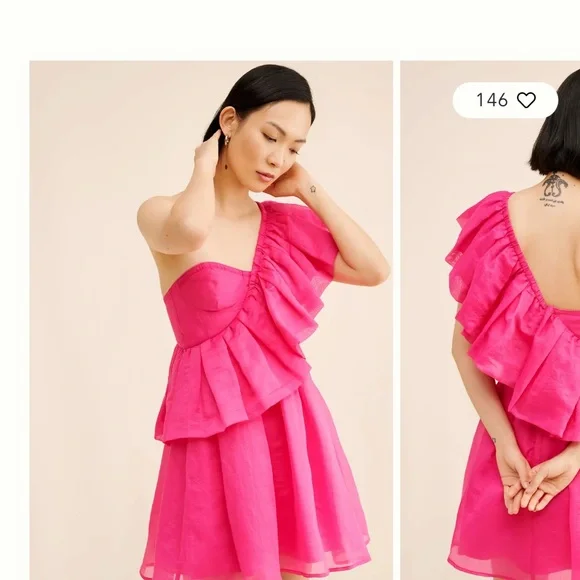 IF BY SEA RUFFLED SASH MINI DRESS Anthropologie - Picture 4 of 6